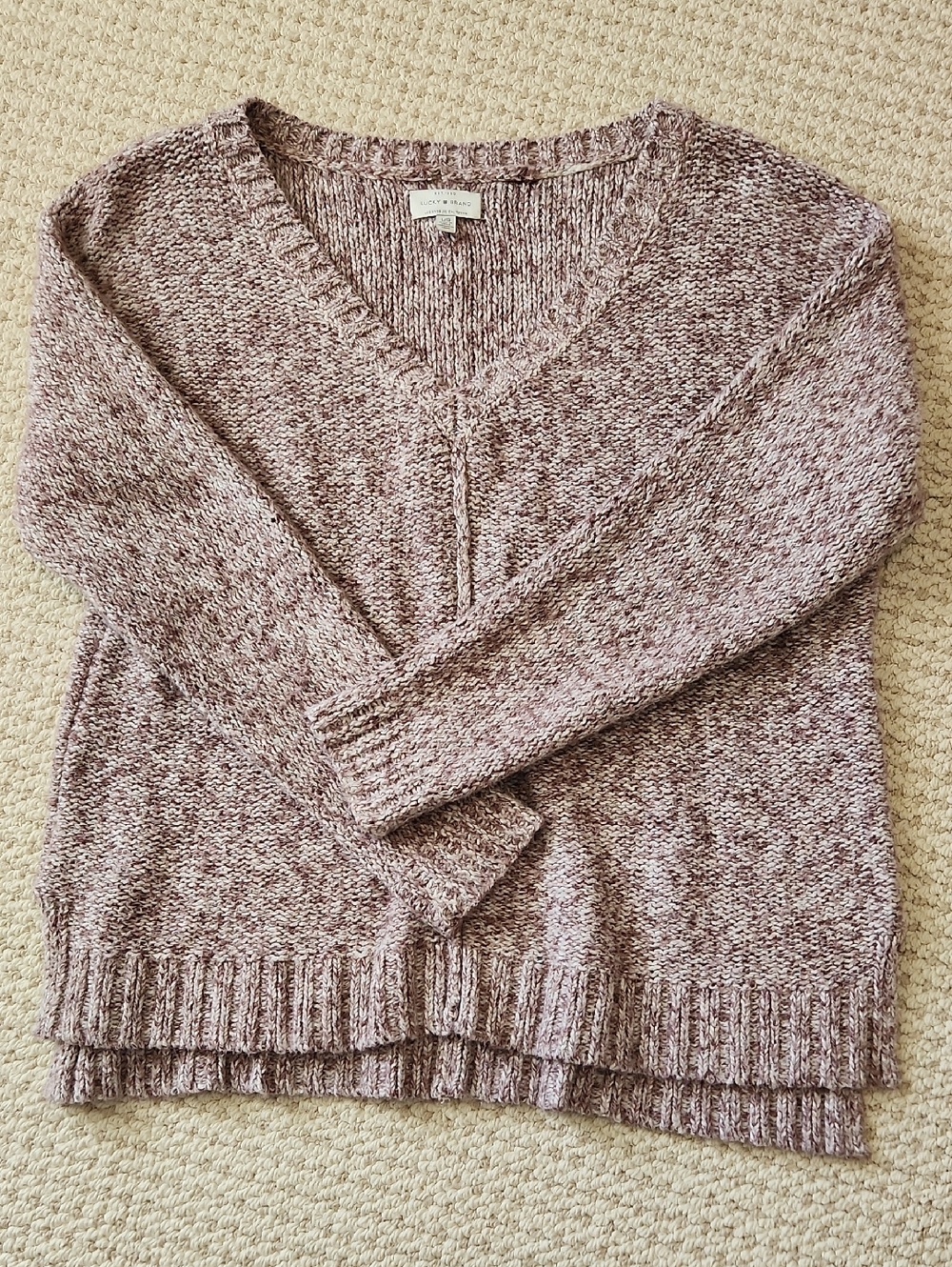 Lucky Brand Marled Mauve-Pink V-Neck Sweater
